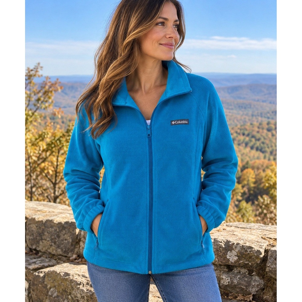 Columbia Benton Springs Fleece Jacket Women XL Blue Teal Full Zip Pockets WL6439